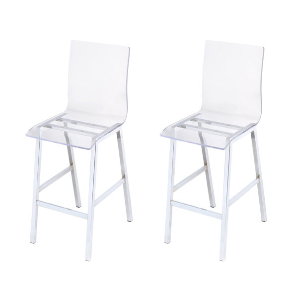 Orren Ellis Teree Clear and Chrome Armless Counter Height Chairs Wayfair